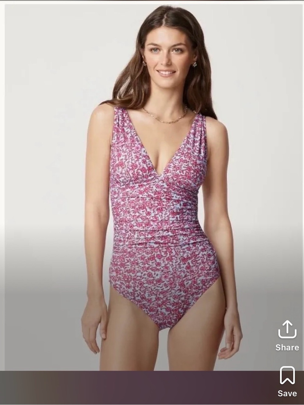 J. Crew Pink Floral V-Neck One-Piece Swimsuit